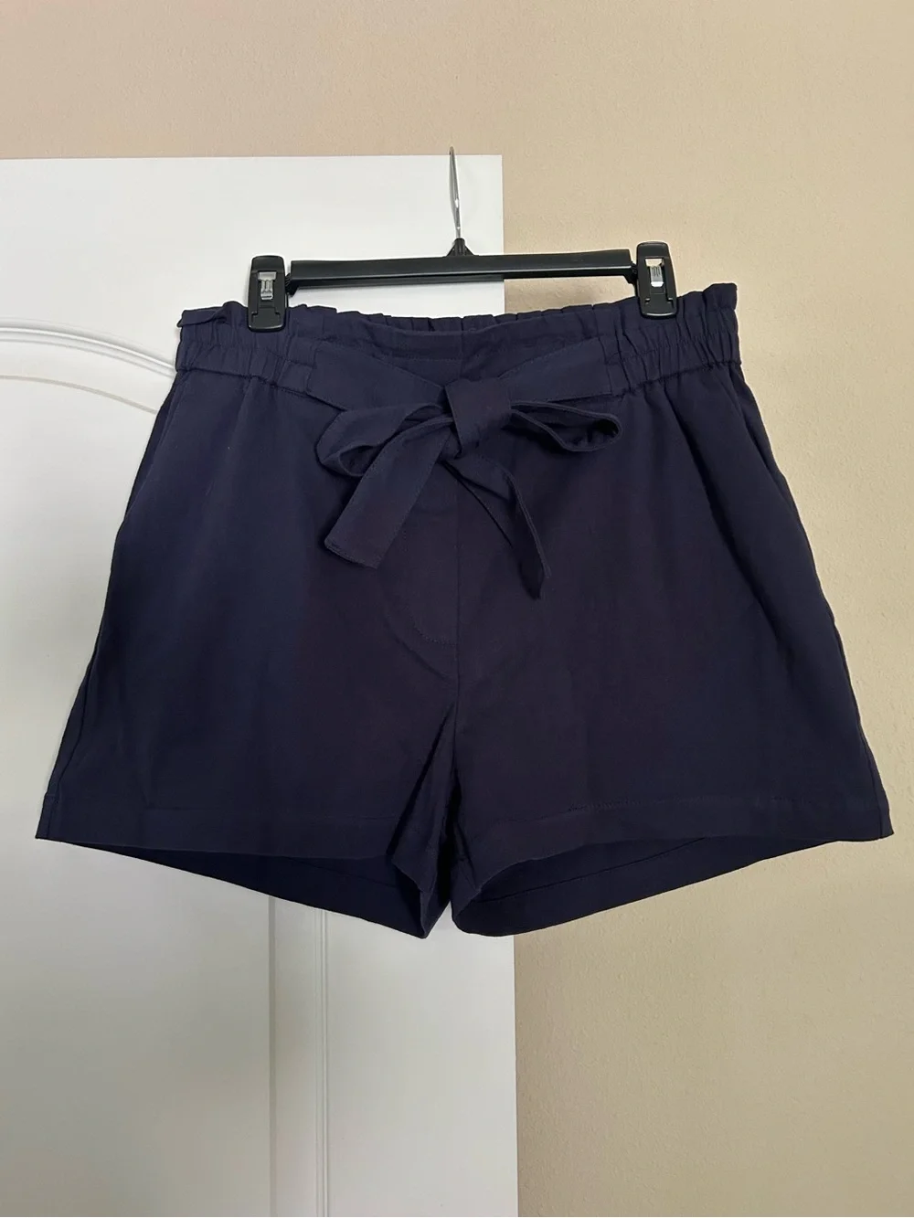 Molly Bracken Navy Tie Paper Bag Waist Casual Cotton Shorts